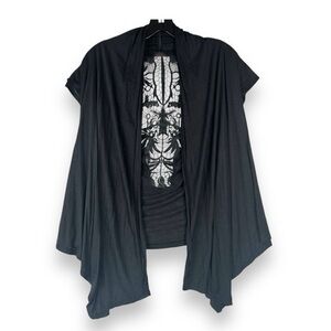 Y2K Candy Rain Black Crochet Cardigan‎ Womens Size Medium Fairy Goth Witchy Vamp